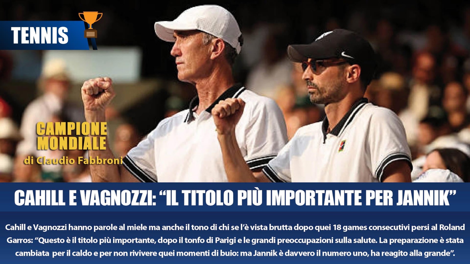 I coach Darren Cahill e Simone Vagnozzi esultano dalla tribuna a Wimbledon 2025
