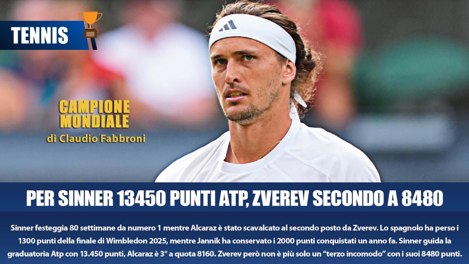 Alexander Zverev concentrato durante la finale di Wimbledon 2025